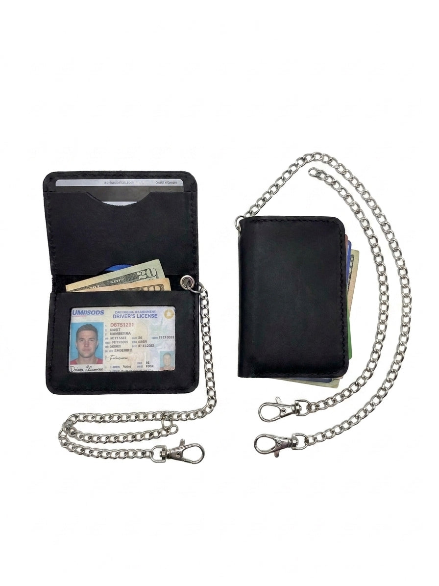 Porta Credencial Táctico de Cuero Negro CATTA