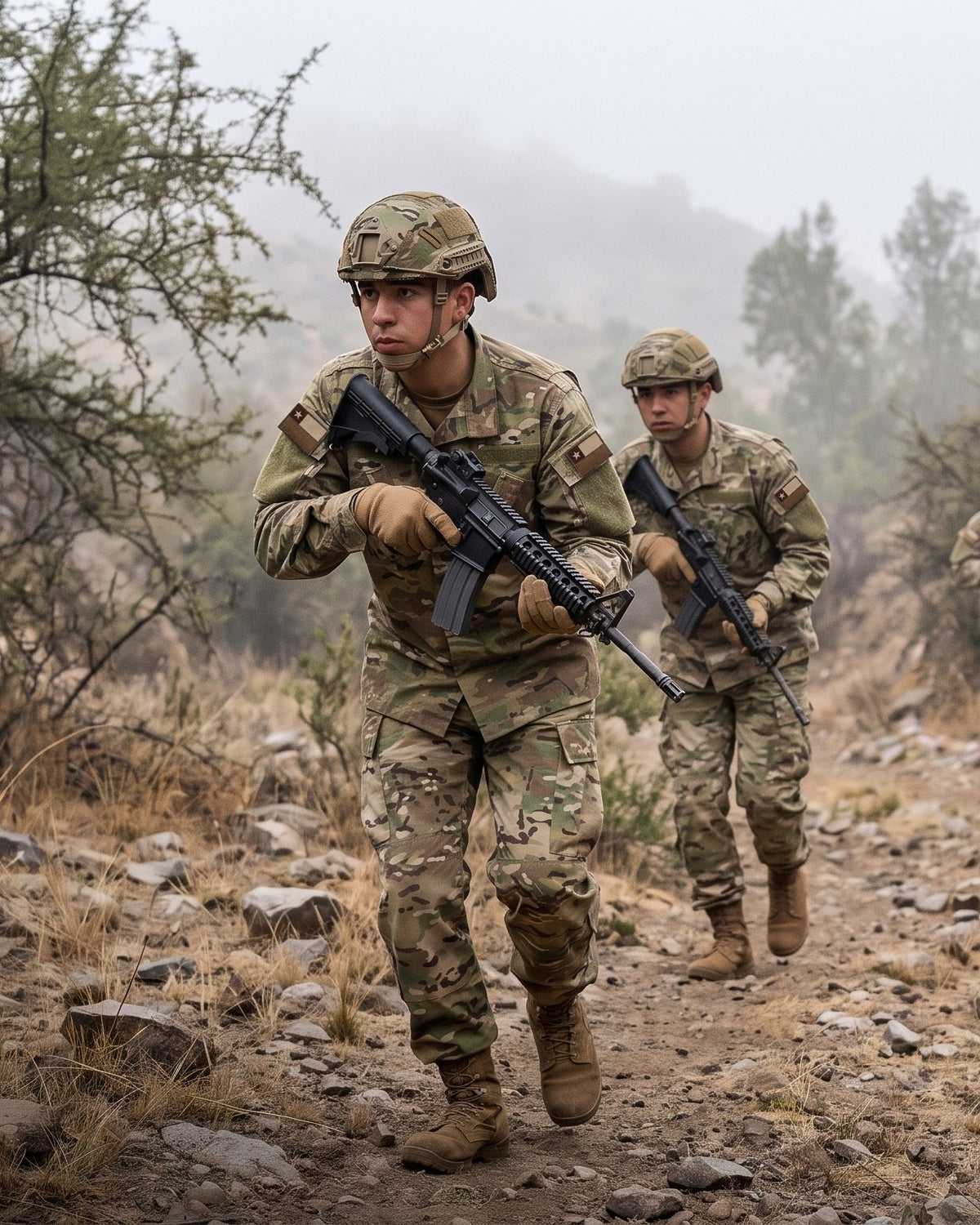 Soldados con la Tenida de Combate Multicam de Catta en la precordillera
