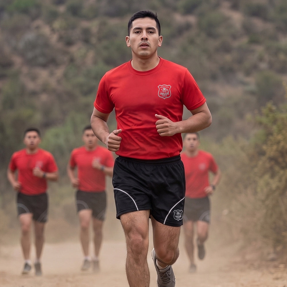 Polera y short Ejército de Chile en uso trotando
