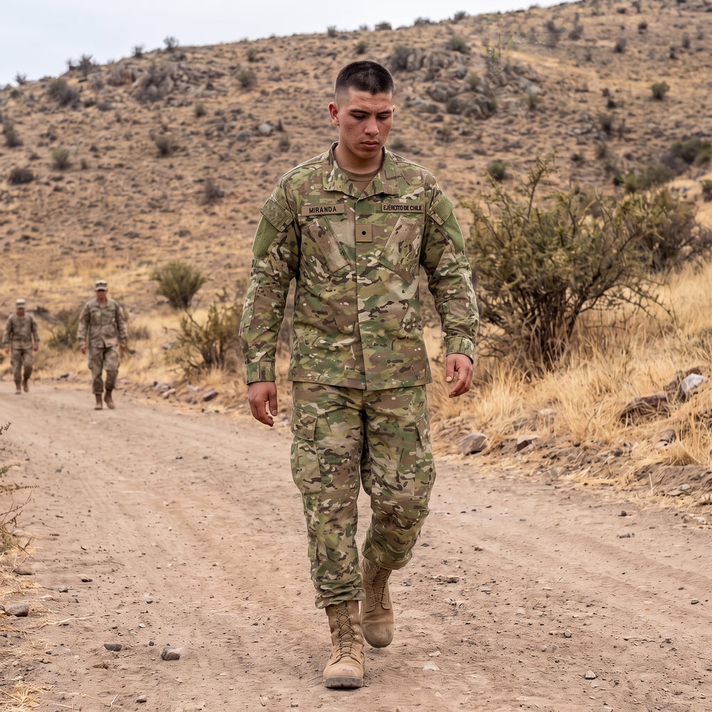 Tenida de Combate Multicam Hecha en Chile: tenida en marcha de instrucción